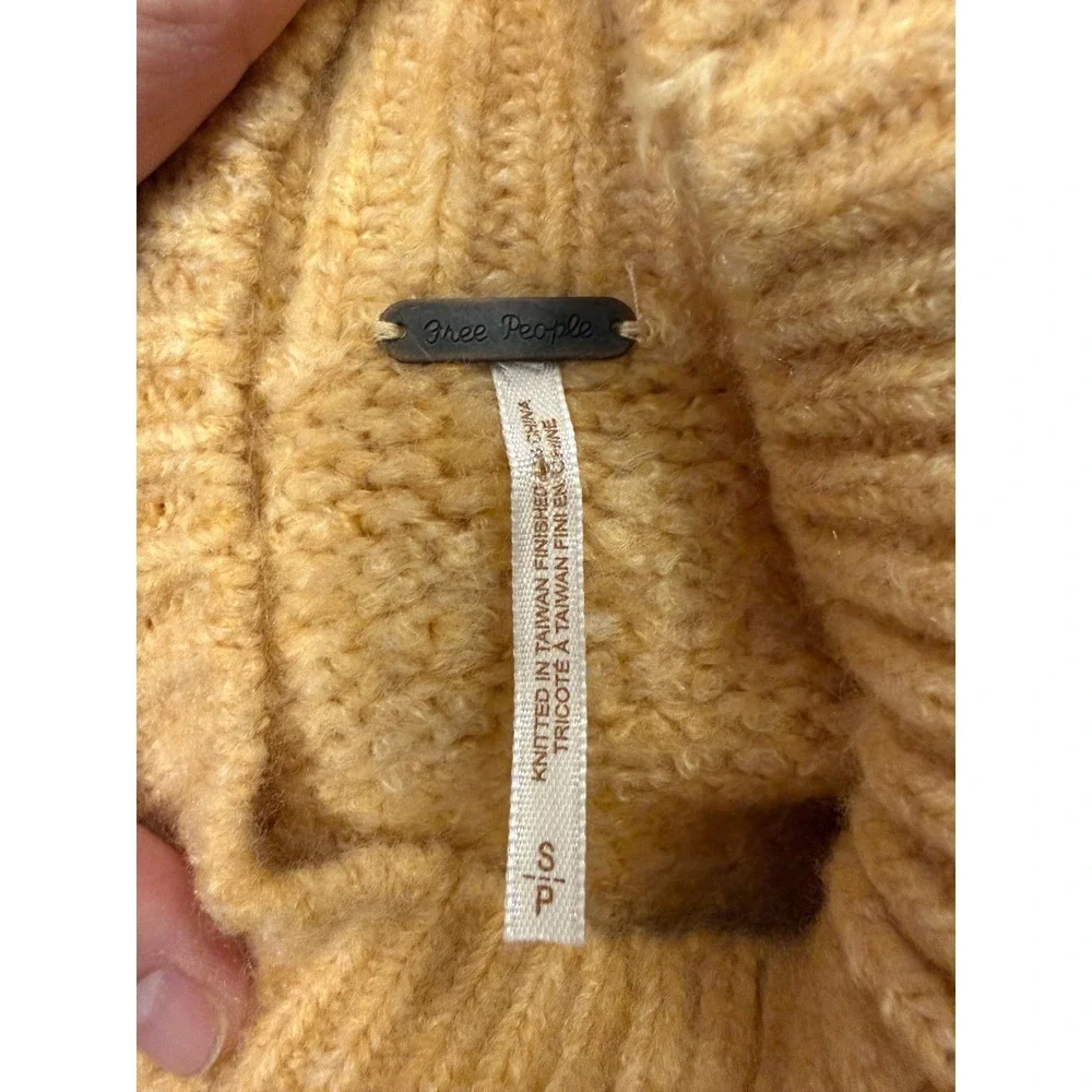 Free‎ People Sweater Womens Small Yellow Popcorn Knit Mock Neck OB1508649